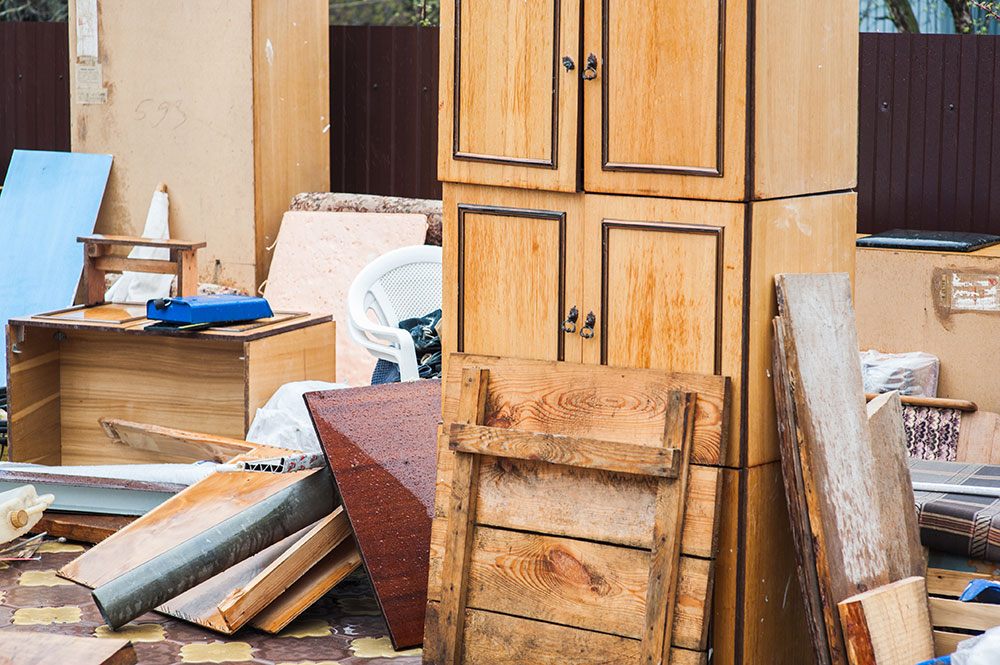 A pile of old furniture ready to be disposed