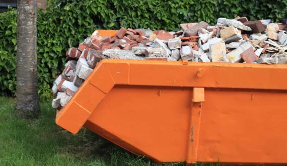 Skip bin full of bricks and construction waste as an example of what skip bin size do I need